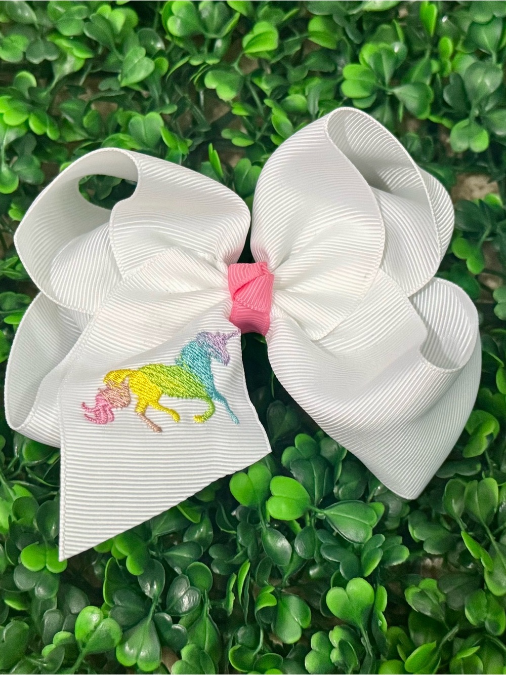 Girls Pastel Rainbow Unicorn Embroidered Hair Bow